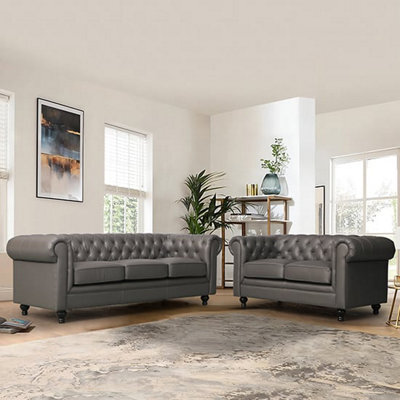 Furniture in Fashion Hertford Faux Leather 3 + 2 Seater Sofa Set In Grey - image 1