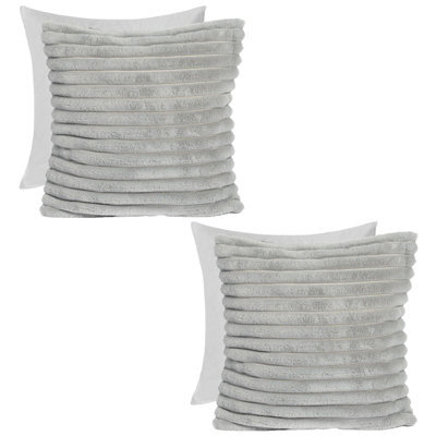 OHS 2 X Faux Fur Thick Rib Filled Cushion Covers, 45 X 45Cm - Grey - image 1