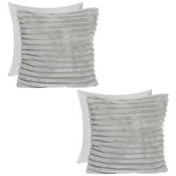 OHS 2 X Faux Fur Thick Rib Filled Cushion Covers, 45 X 45Cm - Grey - thumbnail 1