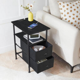 Bedside Table With Drawers And Charging Station Small Nightstand - thumbnail 5