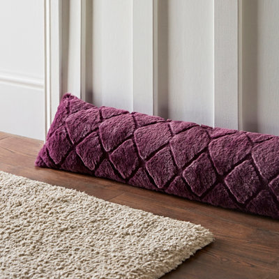 Catherine Lansfield Cosy Diamond Faux Fur Door Draught Excluder Plum - image 1