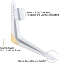 Shelf Bracket White 100X75mm   4X3 Inch Wall Mounted Shelving Support Corner Brackets, Multi Purpose Use, Pack Of 10 - thumbnail 4