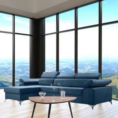 Idri L Shaped Corner Sofa Bed With Storage And Sprung Seating Blue Left Corner Side - image 1