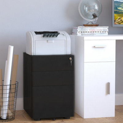 Vinsetto 3 Drawer Metal Filing Cabinet Lockable 5 Wheels Under Desk Black - image 1