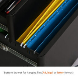 Vinsetto 3 Drawer Metal Filing Cabinet Lockable 5 Wheels Under Desk Black - thumbnail 6