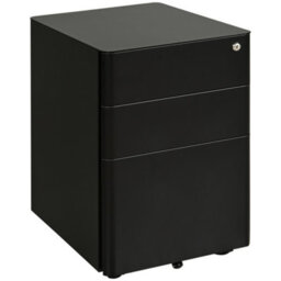 Vinsetto 3 Drawer Metal Filing Cabinet Lockable 5 Wheels Under Desk Black - thumbnail 2