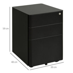 Vinsetto 3 Drawer Metal Filing Cabinet Lockable 5 Wheels Under Desk Black - thumbnail 3