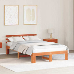 Berkfield Modern Pine Wood Bed Frame Wax Brown Solid Wood 120 X 190 Cm - thumbnail 2