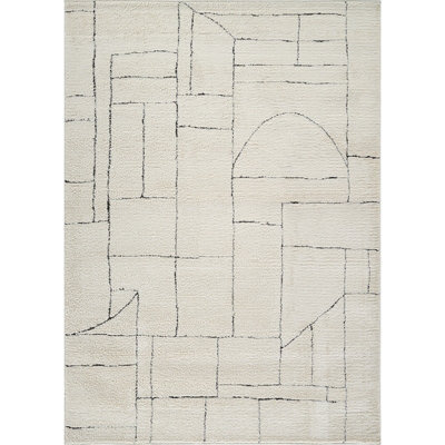 Livabliss Freud-Modern Ivory Black High Pile Living Dining Bedroom Rug 200 X 275 Cm Easy Care, Non Shedding - image 1