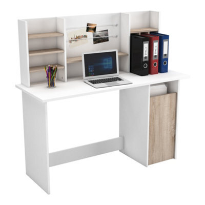 FurniComp LTD Furnicomp Renee 1 Door White And Brushed Oak Office Desk With Hutch - image 1