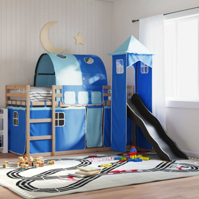 Berkfield Bunk Bed Without Mattress With Slide And Curtains Blue 90X190 Cm Single - image 1