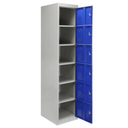 Metal Lockers 6 Doors Storage, Blue X Grey Metal - thumbnail 3
