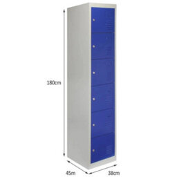 Metal Lockers 6 Doors Storage, Blue X Grey Metal - thumbnail 2