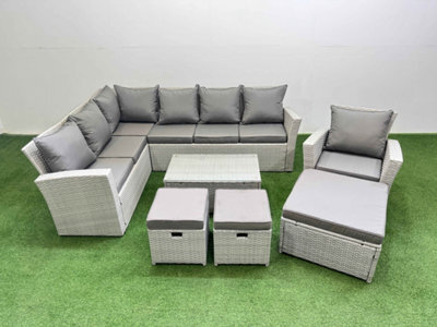 Fimous 10 Seater Garden Outdoor Pe Rattan Furniture Set Rattan Garden Sofa Set With 3 Footstools Light Grey Mixed - image 1