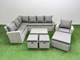 Fimous 10 Seater Garden Outdoor Pe Rattan Furniture Set Rattan Garden Sofa Set With 3 Footstools Light Grey Mixed - thumbnail 1