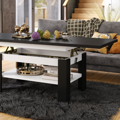 Heze Furniture Runa 2 In 1 Extending Coffee / Dining Table 130-170Cm - Black / White - image 1