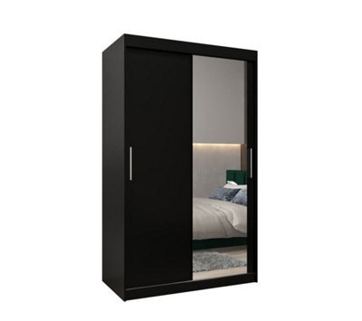 Arte Tokyo 02 Contemporary Mirrored 2 Sliding Door Wardrobe 5 Shelves 2 Rails Black Matt (H)2000mm (W)1200mm (D)620mm - image 1