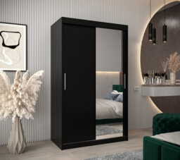 Arte Tokyo 02 Contemporary Mirrored 2 Sliding Door Wardrobe 5 Shelves 2 Rails Black Matt (H)2000mm (W)1200mm (D)620mm - thumbnail 2