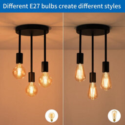 Industrial 3-Way Ceiling Light Black Metal E27 Base Holder With Adjustable Cords For Living Room Bedroom - thumbnail 8