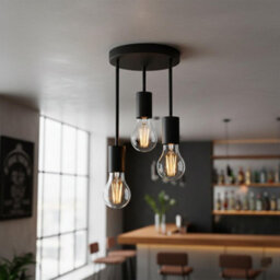 Industrial 3-Way Ceiling Light Black Metal E27 Base Holder With Adjustable Cords For Living Room Bedroom - thumbnail 3