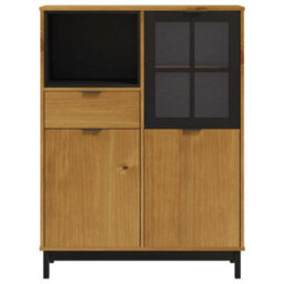 Berkfield Highboard With Glass Door Flam 92X40X122.5 Cm Solid Wood Pine - thumbnail 5
