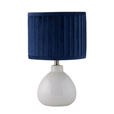 First Choice Lighting Tuscan - White Ceramic Lamp With Navy Pleated Velvet Shade - image 1