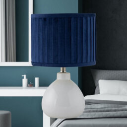 First Choice Lighting Tuscan - White Ceramic Lamp With Navy Pleated Velvet Shade - thumbnail 6