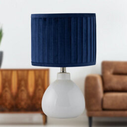 First Choice Lighting Tuscan - White Ceramic Lamp With Navy Pleated Velvet Shade - thumbnail 5