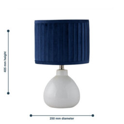 First Choice Lighting Tuscan - White Ceramic Lamp With Navy Pleated Velvet Shade - thumbnail 7