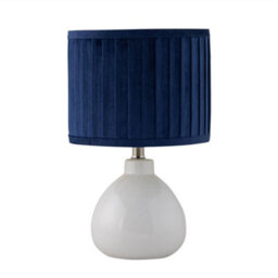 First Choice Lighting Tuscan - White Ceramic Lamp With Navy Pleated Velvet Shade - thumbnail 1