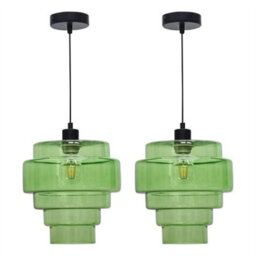 First Choice Lighting Set Of 2 Benson - 5 Tier Green Glass & Black Ceiling Pendant Lights - thumbnail 1