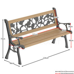 Lassic Garden Vida 3 Seater 123Cm Wide Rose Style Garden Outdoor Bench - thumbnail 2
