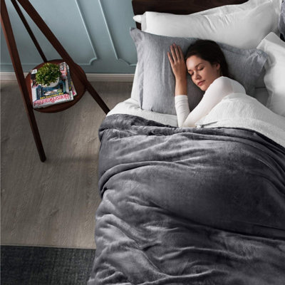 Ameha Grey Sherpa Blanket Soft Plush Skin-Friendly Fleece Throw Thick And Cozy For Sofa Bed And Travel Super King 230X270 Cm - image 1