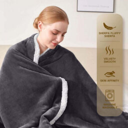 Ameha Grey Sherpa Blanket Soft Plush Skin-Friendly Fleece Throw Thick And Cozy For Sofa Bed And Travel Super King 230X270 Cm - thumbnail 7