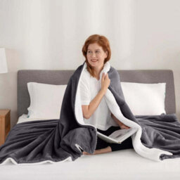 Ameha Grey Sherpa Blanket Soft Plush Skin-Friendly Fleece Throw Thick And Cozy For Sofa Bed And Travel Super King 230X270 Cm - thumbnail 3