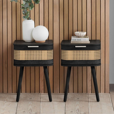 Birlea Pair Of Rattan Bedside Cabinet 1 Drawer Black Sark Side Table - image 1