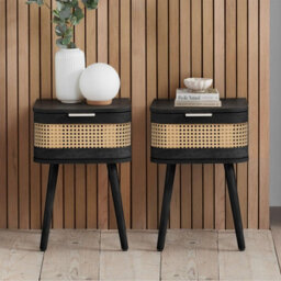 Birlea Pair Of Rattan Bedside Cabinet 1 Drawer Black Sark  Side Table - thumbnail 1