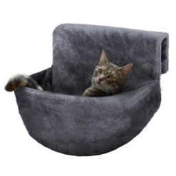 Petlicity Deluxe Radiator Cat Bed Round Grey Hammock With Raised Rim Strong Iron Frame And Removable Washable Faux Fur Cover
