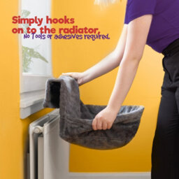Petlicity Deluxe Radiator Cat Bed Round Grey Hammock With Raised Rim Strong Iron Frame And Removable Washable Faux Fur Cover - thumbnail 3