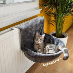 Petlicity Deluxe Radiator Cat Bed Round Grey Hammock With Raised Rim Strong Iron Frame And Removable Washable Faux Fur Cover - thumbnail 7