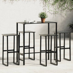 Berkfield 5 Piece Garden Bar Set Black Powder-Coated Steel - thumbnail 1
