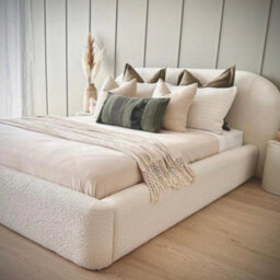 Stratus Interiors Teddy Boucle Fabric Bed Frame Curved Luxury Headboard - Doorstep Delivery Only No Assembly - Double - Gas Lift Ottoman Storage - thumbnail 2