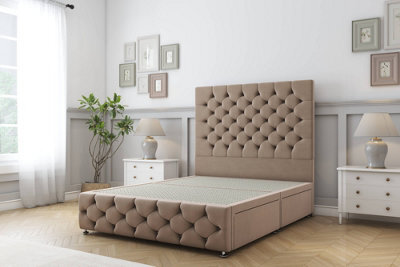 "Sloomy Watson Mink Plush Divan Bed 2 Drawers Left Side-26"" Strutted Headboard & 12"" Footboard 3' Single" - image 1