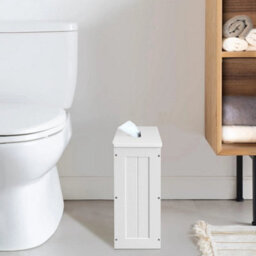 White Mdf Wood Free Standing Toilet Paper Roll Holder Bathroom Storage Cabinet - thumbnail 6