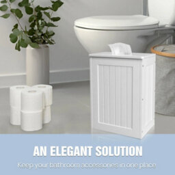 White Mdf Wood Free Standing Toilet Paper Roll Holder Bathroom Storage Cabinet - thumbnail 5