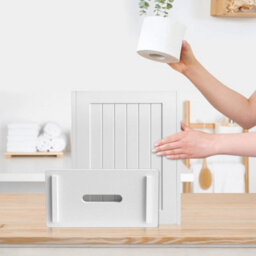 White Mdf Wood Free Standing Toilet Paper Roll Holder Bathroom Storage Cabinet - thumbnail 4