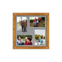 AK Frames 12X12 Rustic Oak Modern Multi Photo Frame With Mid Grey Mount - Holds 4 Apertures (4X) 6X4 Photos