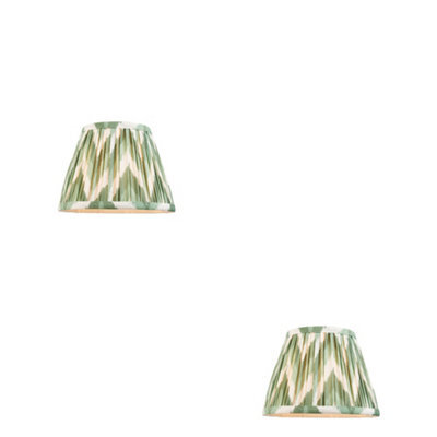 Loops Stylish 2 Pack Of Handcrafted Cotswold Green Tapered Lamp Shades With Zigzag Design - image 1
