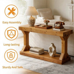 Rustic Brown-Solid 2-Tier Console Table Rustic Sideboard Hallway Side Table - thumbnail 4