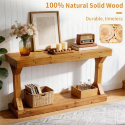 Rustic Brown-Solid 2-Tier Console Table Rustic Sideboard Hallway Side Table - thumbnail 5